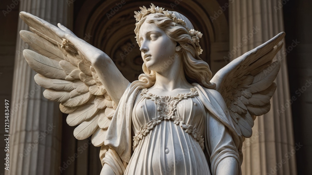 Obraz premium Majestic marble angel sculpture with spread wings illustration
