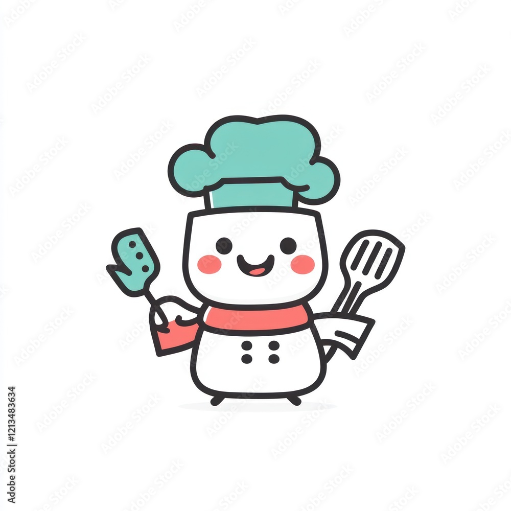 Animated chef character holding kitchen utensils for food related content Animated chef character holding kitchen utensils for food related content