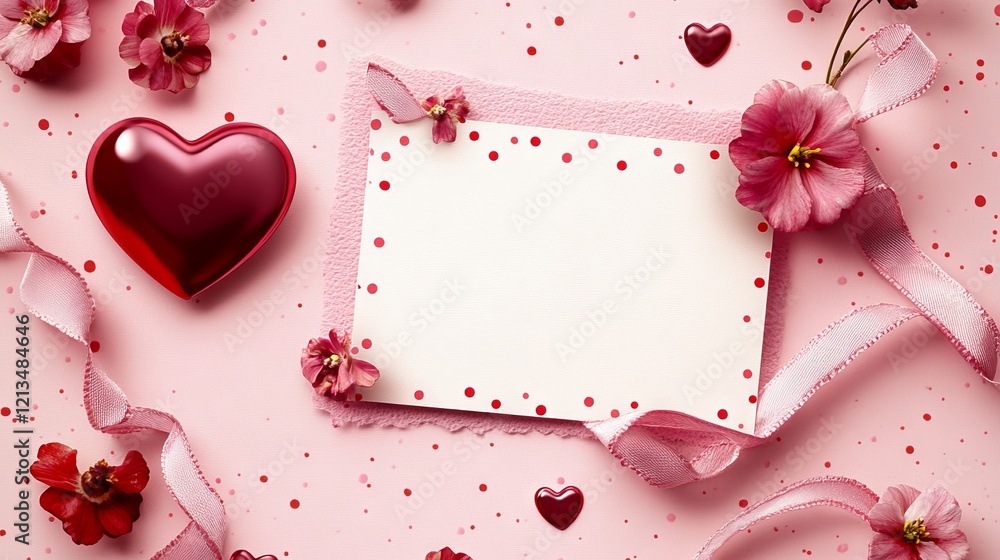 Valentine's Day card with pink and white blank paper, pink valentine background Valentine's Day card with pink and white blank paper, pink valentine background