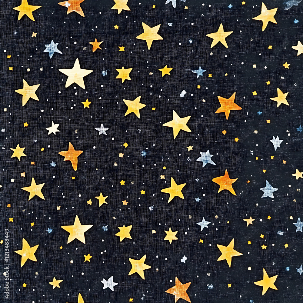 A black and gold star patterned fabric with a star in the center A black and gold star patterned fabric with a star in the center