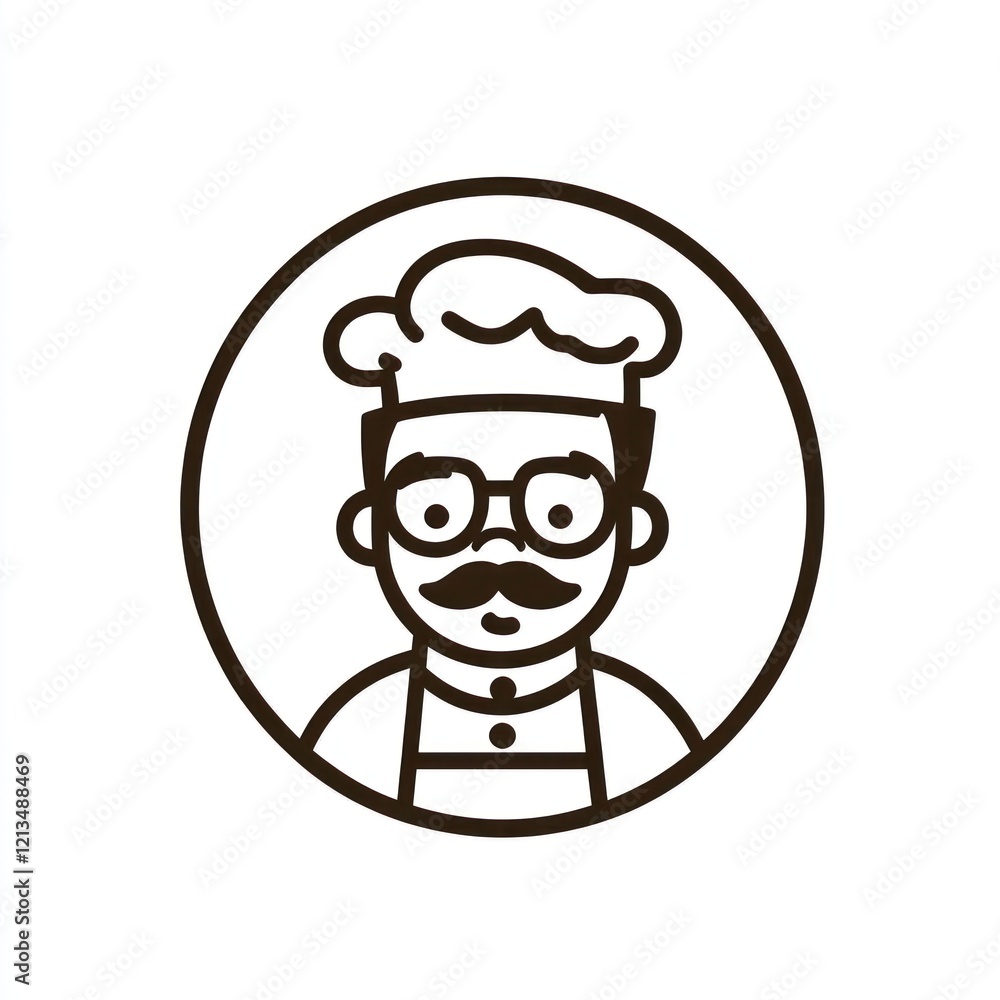 Cartoon chef icon, simple, profile view. Use Social media profile, cookbook cover