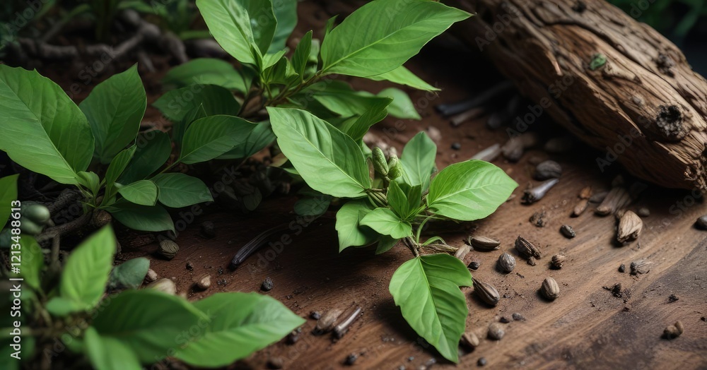 Aromatic Cardamom Plant with Green Leaves and Bark , cardamom, green