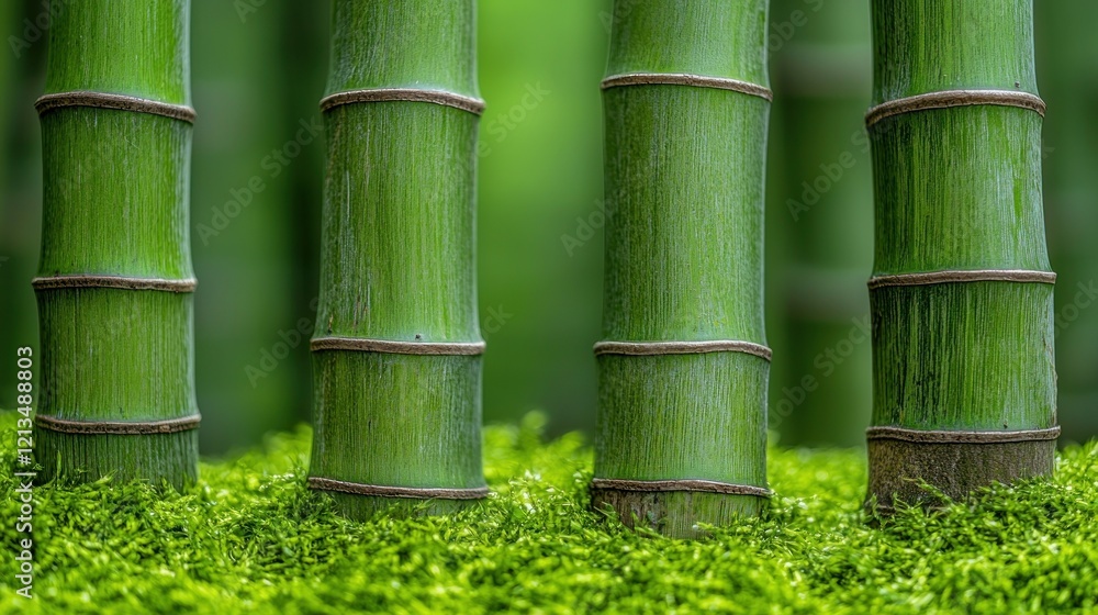 Serene Bamboo Grove with Lush Mossy Ground and Natural Green Tones Serene Bamboo Grove with Lush Mossy Ground and Natural Green Tones