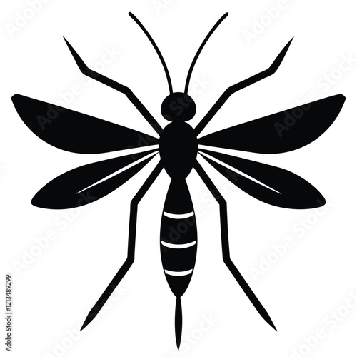 Black and white butterfly , Silhouette of a dragonfly  , A mosquito icon with outstretched wings and simple, sharp legs.