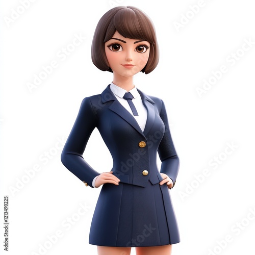 A Confident Cartoon Businesswoman in a Smart Suit photo