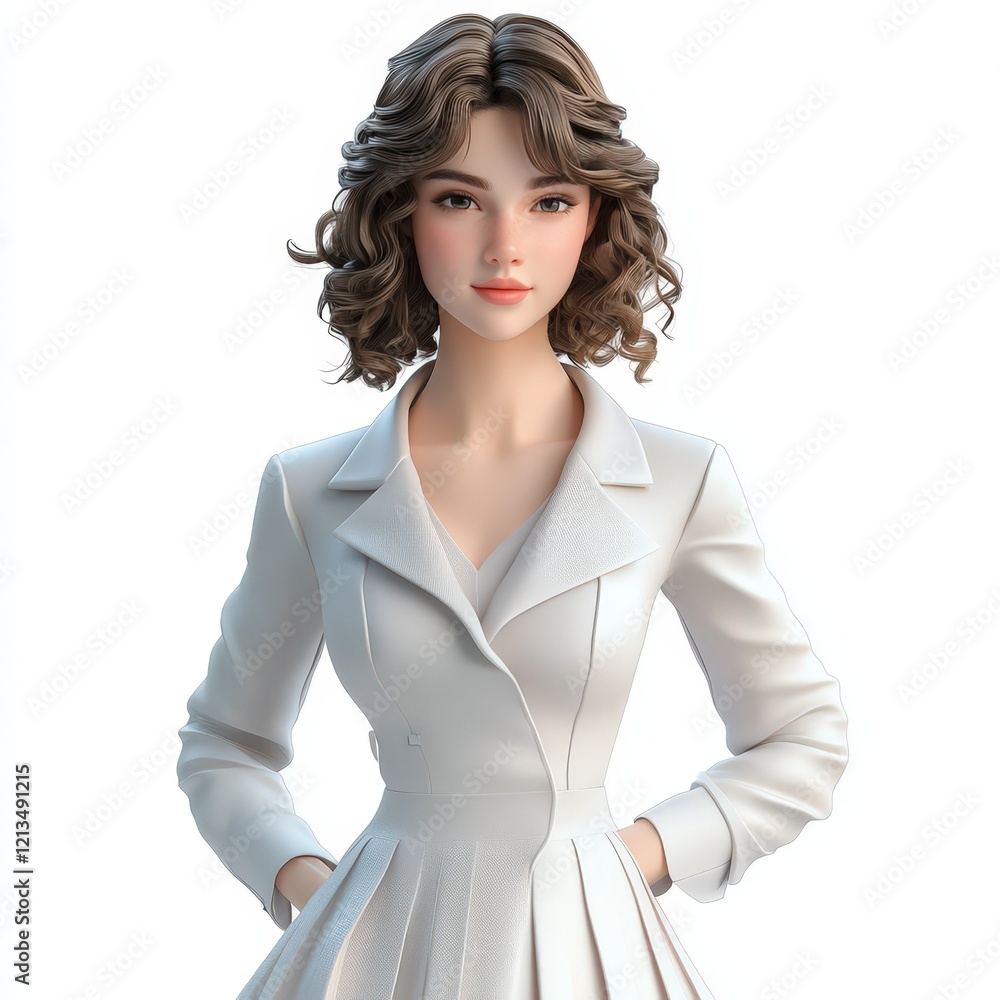 Elegant Woman in White Coat Dress Posing Gracefully Elegant Woman in White Coat Dress Posing Gracefully
