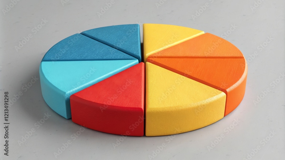 Obraz premium Circular Wooden Pie Chart 6-Segment, Colorful Blocks, Data Visualization, Infographic Data Visualization, Infographics