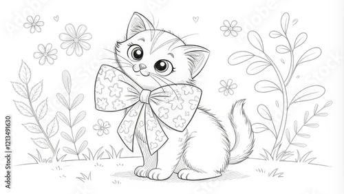 Cute Kitten with Bow in Flo...