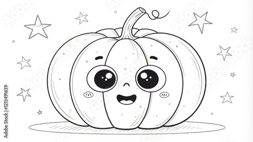 Cute Pumpkin Line Art Color...