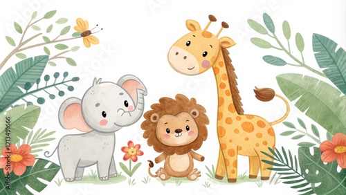 Cute Watercolor Safari Anim...