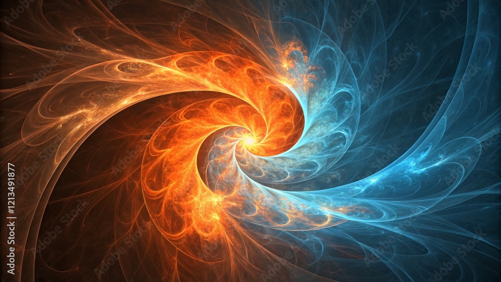 Fototapeta premium Fiery Ice Swirl Fractal Art Composition of Opposing Elements, Abstract Background, Digital Painting Fractal art, Abstract art