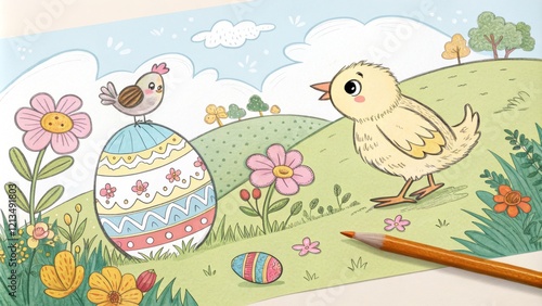 Easter Chick and Bird on Eg...