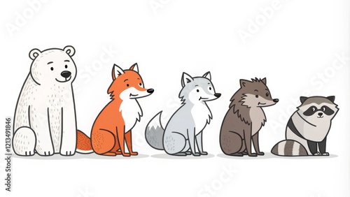 Five Cute Cartoon Animals P...