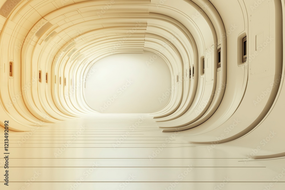 Fototapeta premium Futuristic Minimalist Interior with Curved Walls and Soft Lighting in a Sleek Modern Space