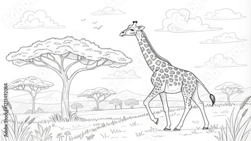 Giraffe in African Savanna ...
