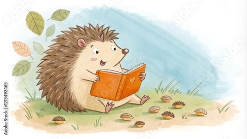 Hedgehog Reading Watercolor...
