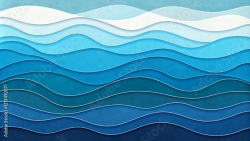 Layered Blue Waves Abstract...