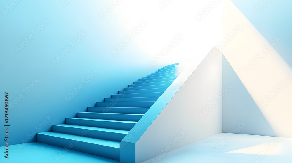 Fototapeta premium Blue Staircase Ascending Towards Light In Modern Setting