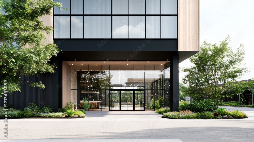 Obraz premium Modern Building Entrance with Glass Facade