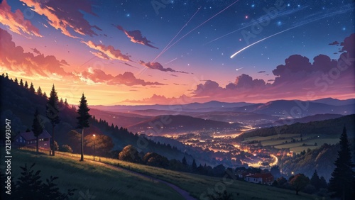 Night Sky over Mountain Vil...