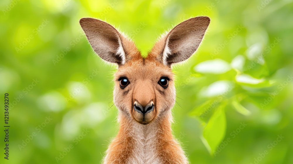 Red Kangaroo Portrait, Australian Bush, Green Background, Wildlife
