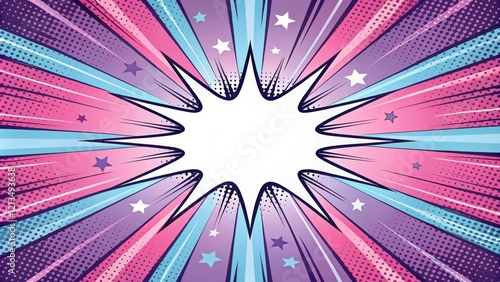 Pink and Blue Comic Book Burst Radial Lines, Stars, Halftone, Vector, Pop Art, Comic Background Pop Art, Comic Design