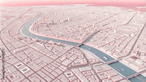Pink Cityscape Aerial View ...
