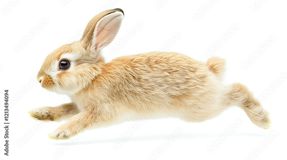 Fototapeta premium A rabbit is running on a white background