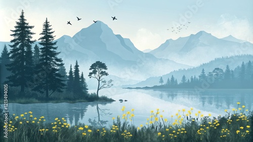 Serene Mountain Lake Landsc...