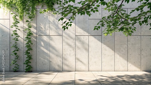 Sunlit Concrete Wall with G...