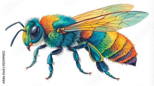 Vibrant Watercolor Bee Deta...