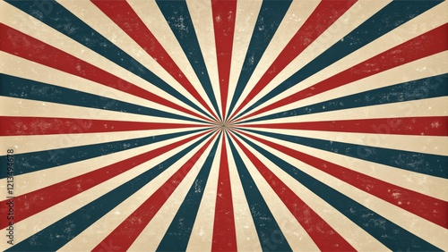 Vintage Sunburst Design Red, White, Blue Radial Stripes with Grunge Texture,Patriotic,Retro Background Patriotic, Americana