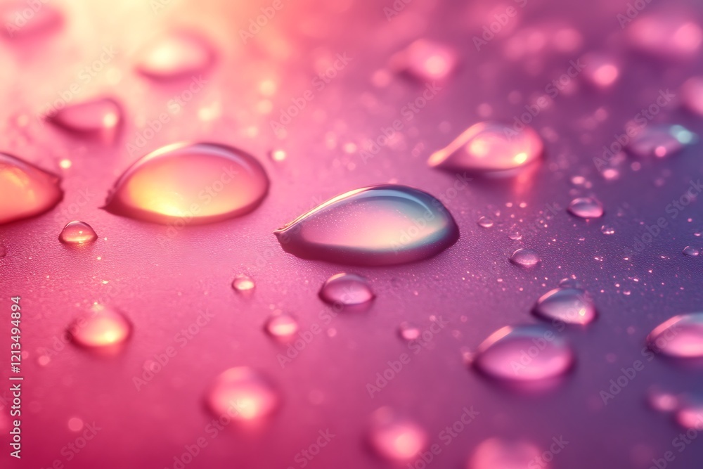 Colorful water drops on a pink surface. Colorful water drops on a pink surface.
