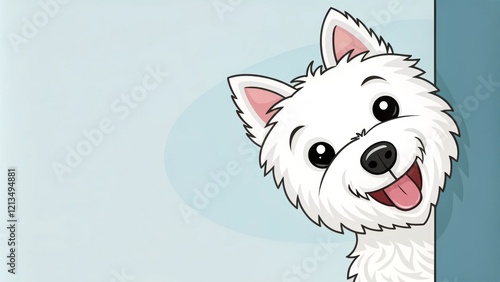 West Highland White Terrier Cartoon Playful Peek-a-Boo Illustration, Art, Cute Dog, Pet Portrait Dog illustration, cartoon art