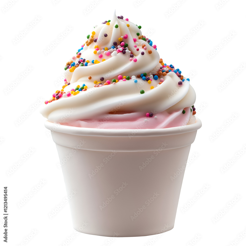 A cup of ice cream with sprinkles, cut out. Isolated on transparent or white background A cup of ice cream with sprinkles, cut out. Isolated on transparent or white background