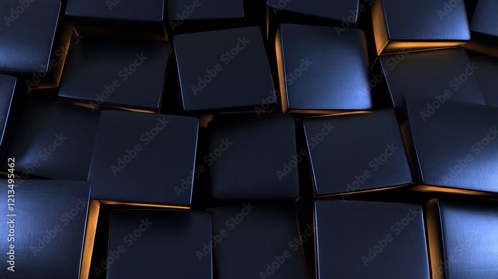Fototapeta premium Abstract Dark Blue Cubes Glow Softly. AI Generated