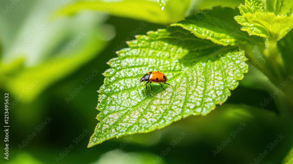 ladybug rests on glossy green leaf, showcasing intricate details and vibrant colors ladybug rests on glossy green leaf, showcasing intricate details and vibrant colors