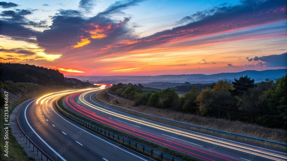 Curving Highway at Sunset Long Exposure Photography, Colorful Sky, Landscape, Motion Blur, Traffic, Road Trip Highway Photography, Landscape Photography Curving Highway at Sunset Long Exposure Photography, Colorful Sky, Landscape, Motion Blur, Traffic, Road Trip Highway Photography, Landscape Photography