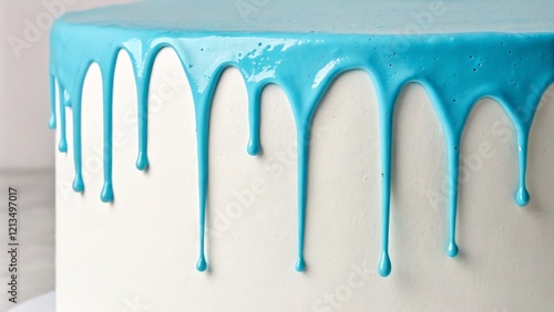 Dripping Blue Glaze on White Cake Close-Up Photography,Food photography, Cake Decorating Cake, Dripping Glaze