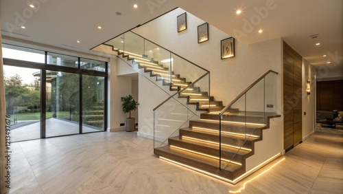 Modern Glass and Wood Staircase with LED Lighting, Interior Design, Home Decor Interior Design, Modern Architecture