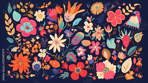 Wallpaper Mural Traditional Mexican floral patterns, featuring vibrant colors and intricate embroidery designs Torontodigital.ca