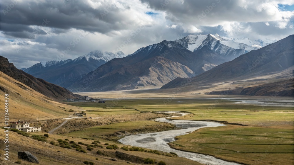 Serene Valley Landscape High-Angle View of River, Mountains, and Village, Landscape Photography, Nature, Mountainscape Mountains, Landscape Serene Valley Landscape High-Angle View of River, Mountains, and Village, Landscape Photography, Nature, Mountainscape Mountains, Landscape