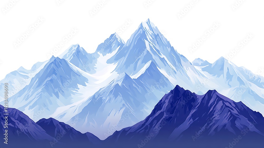 Fototapeta premium Clean white background showcasing tall snow-capped mountains