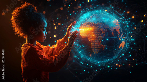 Wallpaper Mural Girl gently holds a glowing digital Earth. Torontodigital.ca