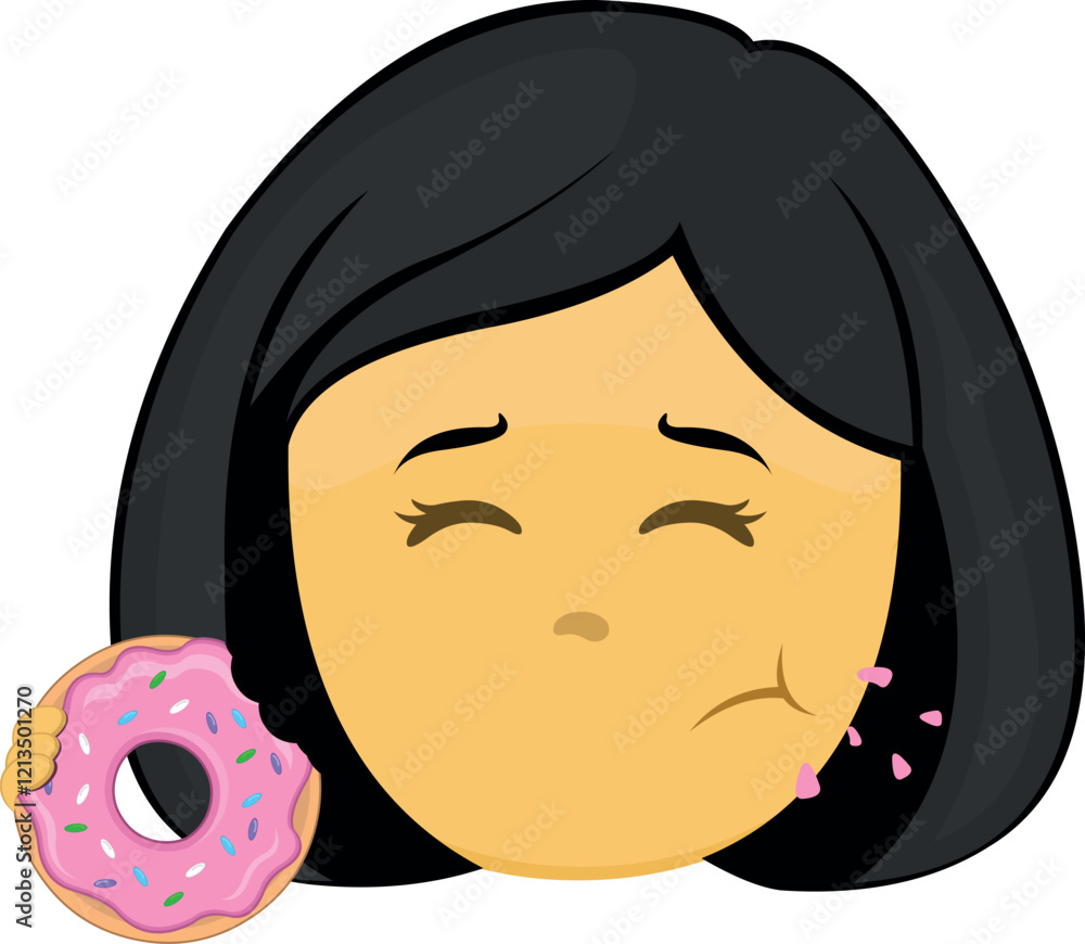 Εκτύπωση καμβά vector illustration yellow emoji face character woman cartoon eating raspberry s