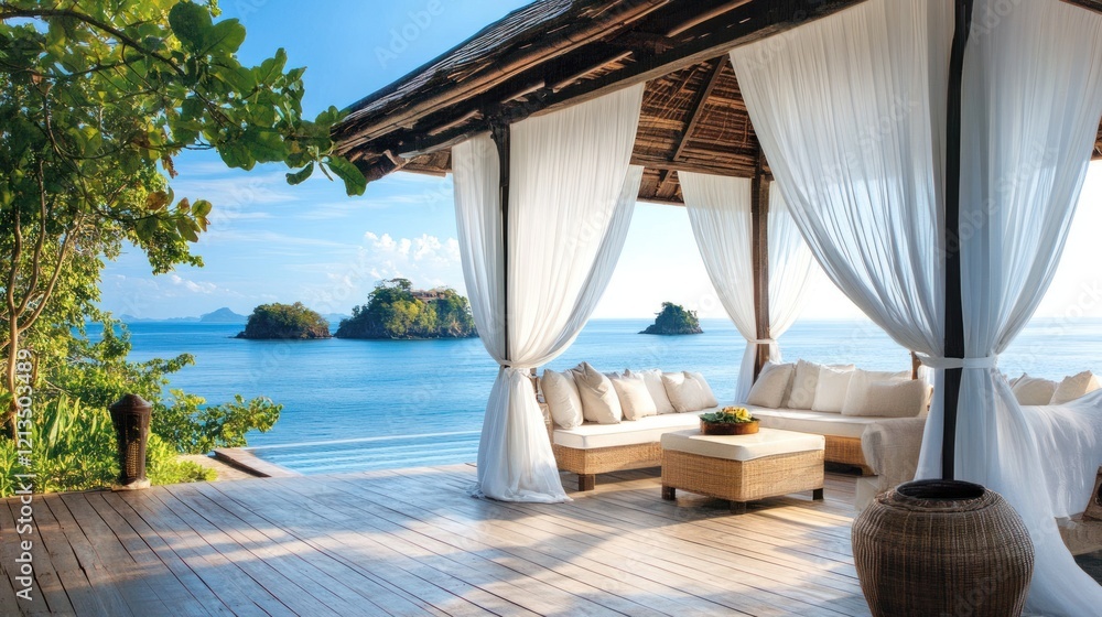 Tranquil Gazebo Overlooking Serene Ocean Paradise