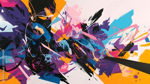 Urban-inspired music graffiti art with colorful oil painting strokes showcasing vibrant energy photo