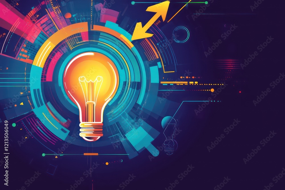 A vibrant vector of a light bulb icon with arrows rotating around a target, showcasing innovation and purpose. A vibrant vector of a light bulb icon with arrows rotating around a target, showcasing innovation and purpose.