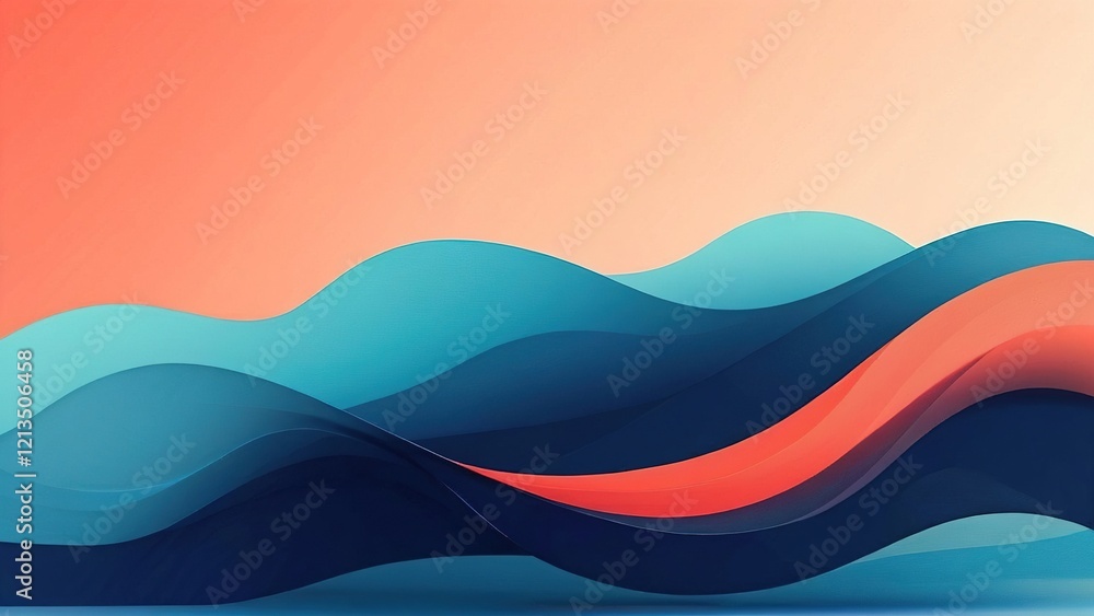 Fototapeta premium Abstract sunset waves, calm ocean, gradient colors, background design, website banner