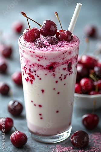 Wallpaper Mural Refreshing cherry smoothie, summer drink, grey background, healthy dessert Torontodigital.ca